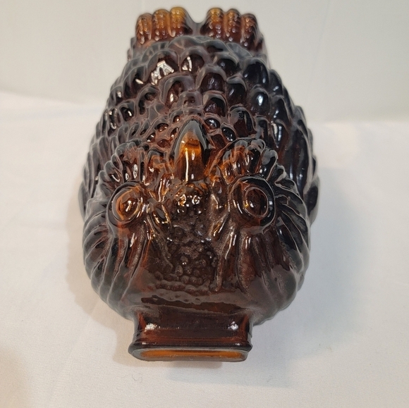 Vintage Embossed Libbey of Canada Wise Old Owl Amber Glass Piggy Bank - Picture 5 of 6